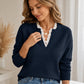 Damen Rollkragen-Strickpullover mit Spitzenbesatz