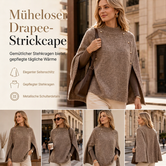 Damen Strickumhang-Poncho mit Knopfleiste