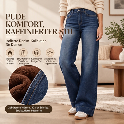 Damen thermische Wide-Leg-Jeans mit hohem Bund