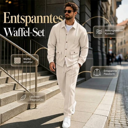 Herren-Set aus Waffelstrick-Cardigan-Jacke und Hose