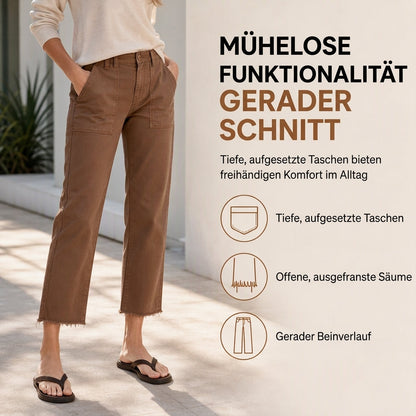 🔥 50% RABATT ✨ Lässige Damen-Utility-Cropped-Hose – ausgefranster Saum & tiefe Taschen