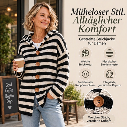 Damen Gestrickte Kapuzenstrickjacke mit Streifen