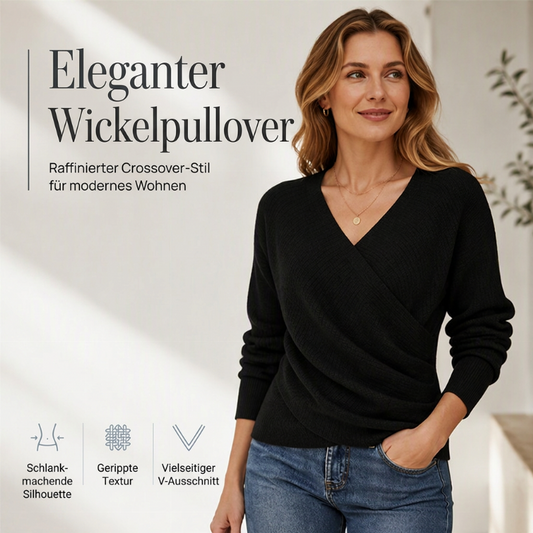 Damen Wickel-V-Ausschnitt Strickpullover