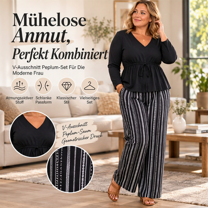 🥳Über 10.000 positive Bewertungen! 50% Rabatt!🥳 Damen V-Ausschnitt Peplum Oberteil und Streifenhose Set