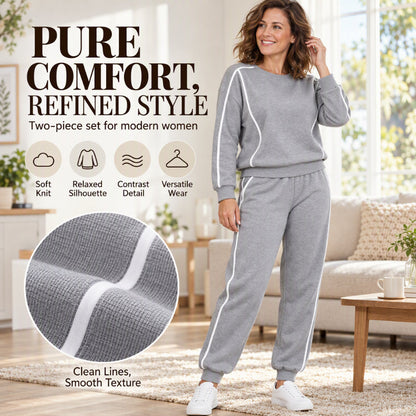 🎯 50% Rabatt + Gratis Versand! 🚚 2-teiliges Damen-Set: Sweatshirt & Jogginghose mit Kontrastpaspel
