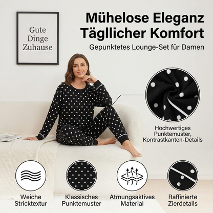 Damen Punktepullover & Weites Bein Hosen Set