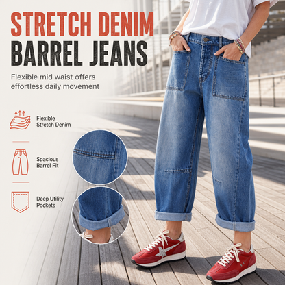 🔥 50% Rabatt 👖 Damen Stretch-Jeans in Übergröße – mittlere Taille, verkürzte Länge, schmaler Knöchelbund & gesteppte aufgesetzte Taschen