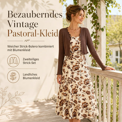 2-teiliges Set: Damen Vintage-Blumen-Trägerkleid und kurz geschnittene Rippstrick-Strickjacke🚚 Versandkostenfrei – nur heute! ✈️