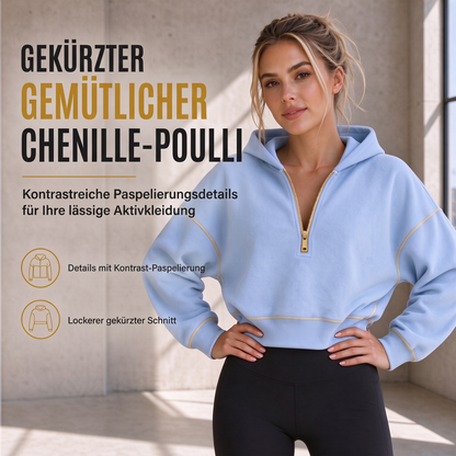 🔥🔥 Damen Cropped-Hoodie mit Reißverschluss & Kontrastbesatz – langärmelig, locker & einfarbig, ideal für Herbst & Winter
