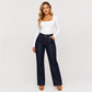 Damen Jeans mit hohem Bund, kontrastfarbiger Ziernaht und weitem Bein