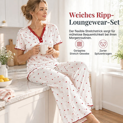 🌟 Bestseller reduziert! Nur diese Woche!🌟 Bedrucktes Pyjama-Set für Damen, kurzärmliges Oberteil und lange Hose