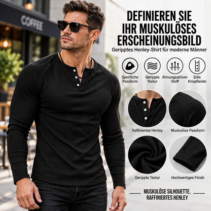 Lässiges Herren-Henley-T-Shirt aus Rippstrick – schmal geschnitten & bequem