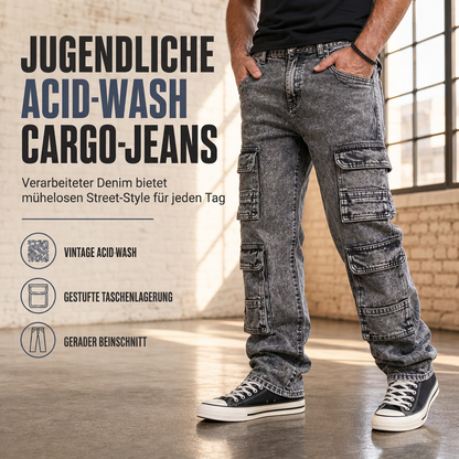 💞 Top bewertet + 50% Rabatt!💞 Retro gewaschene Cargo-Jeans mit weitem Bein, Y2K High-Street-Denim-Hose mit Taschen