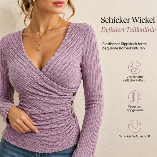Damen Langarm-Oberteil mit V-Ausschnitt – einfarbig, lässig & ideal für Frühling und Herbst