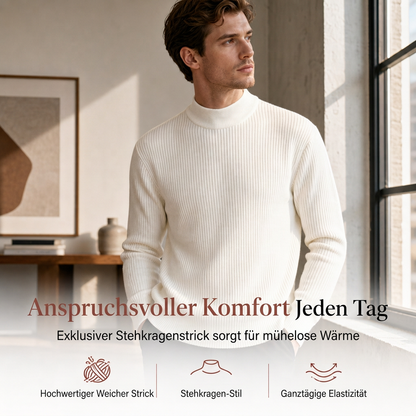 Herren-Strickpullover mit Stehkragen in Unifarben