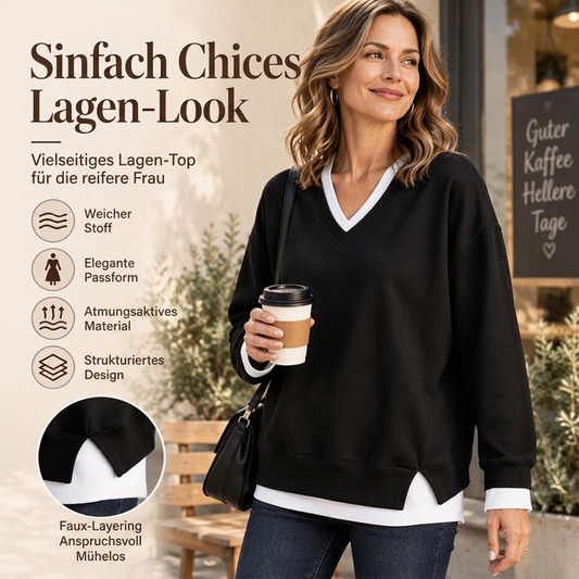 Damen Sweatshirt mit V-Ausschnitt im Layered-Look