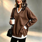 Damen Sweatshirt mit V-Ausschnitt im Layered-Look
