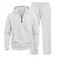 Freizeit 2-Teilig Waffelstrick Trainingsanzug Herren Set, Half Zip Kapuzenpullover Und Gerade Hosen