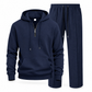 Freizeit 2-Teilig Waffelstrick Trainingsanzug Herren Set, Half Zip Kapuzenpullover Und Gerade Hosen