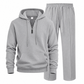 Freizeit 2-Teilig Waffelstrick Trainingsanzug Herren Set, Half Zip Kapuzenpullover Und Gerade Hosen