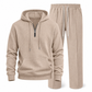 Freizeit 2-Teilig Waffelstrick Trainingsanzug Herren Set, Half Zip Kapuzenpullover Und Gerade Hosen