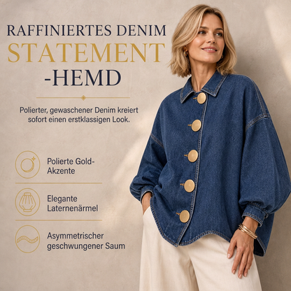 📢🎉50%Rabatt!!!🛍️✨Oversized Jeanshemdjacke mit Waschung, auffälligen goldenen Knöpfen und Laternenärmeln
