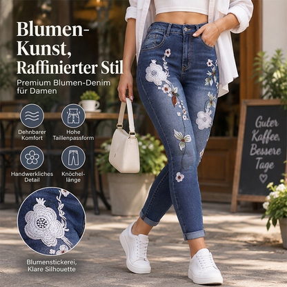 Dehnbare Jeans mit floraler Stickerei und eng anliegender Passform für Damen