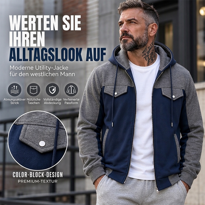Lässige Herren-Kapuzenjacke mit Farbblockierung und Reißverschluss