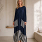 Damen Maxikleid mit Streifen-Patchwork und langen Ärmeln