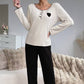 Damen-Pyjama-Set mit Rippstrick und Herzstickerei