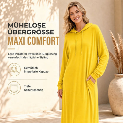 Damen Uni-Farb Casual Kapuzenkleid