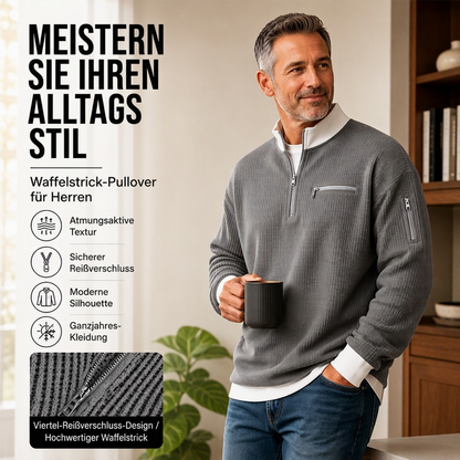 Lässiges Waffelstrick-Viertelreißverschluss-Sweatshirt für Herren