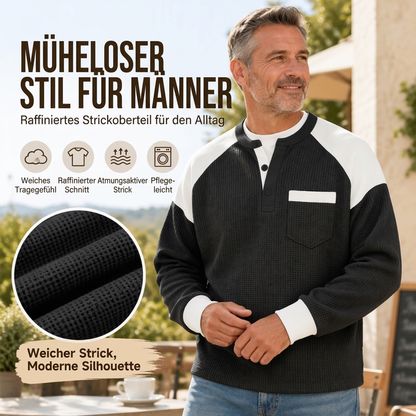💥Jetzt stark nachgefragt! Nur wenig übrig!💥 Freizeit-Henley-Oberteil für Herren mit Farbblock-Design und Waffelstrick