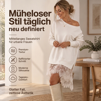 Elegantes mittelanges Sweatshirt für Damen mit Spitzenbesatz