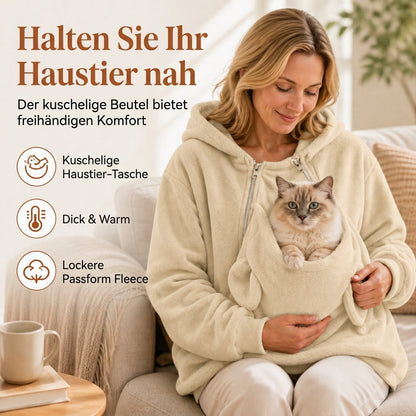 Weites Hoodie mit Känguru-Tasche zur Haustiertrage mit Reißverschluss