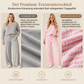 Damen Loungewear-Set – gestreift, mit langärmligem V-Ausschnitt-Oberteil & weiter Hose, entspannte Passform
