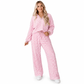 Damen Loungewear-Set – gestreift, mit langärmligem V-Ausschnitt-Oberteil & weiter Hose, entspannte Passform