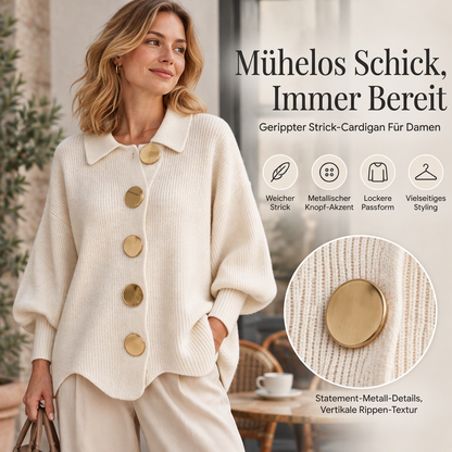 Damen Elegante Revers-Strickjacke mit goldenen Knöpfen