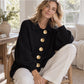 Damen Elegante Revers-Strickjacke mit goldenen Knöpfen
