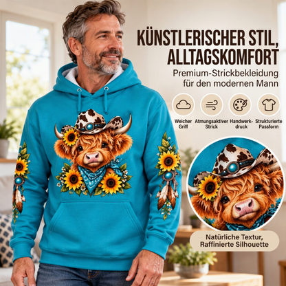 💥50% Rabatt! Nur heute!💥 Hoodie für Herren mit Tasche und schottische Hochlandkuh-Print