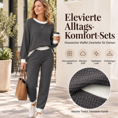 Damen 2-teiliges Waffelstrick-Set – lässig, bequem & vielseitig für die Freizeit