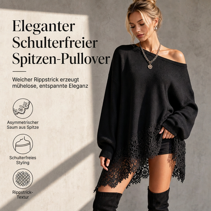 🧶🌸 Damen Oversized-Strickkleid mit Trägerhemd – asymmetrischer Spitzenbesatz & Blumenmuster ✨