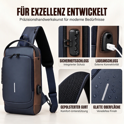 Diebstahlsichere Sling-Tasche mit USB-Ladeanschluss für Herren