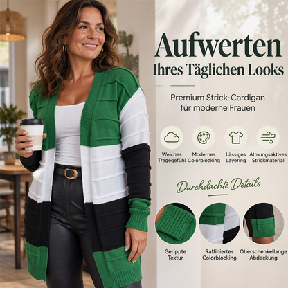 Damen-Strickjacke mit Farbblock-Design und offener Front – lässig & vielseitig