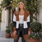 Damen-Strickjacke mit Farbblock-Design und offener Front – lässig & vielseitig