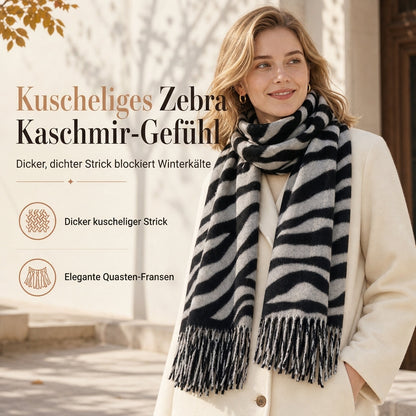 Damen Zebra Print Kunstkaschmir Schal, dicker warmer Winter Stola mit Fransen