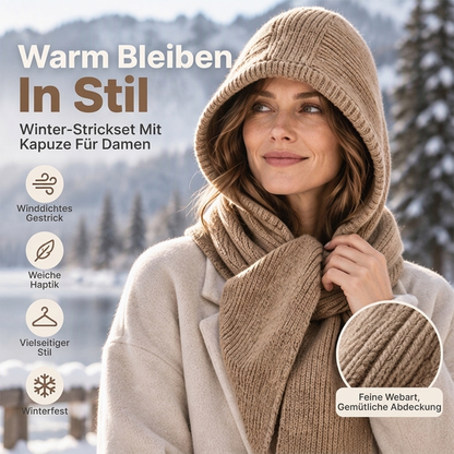 Damen 2-in-1 Thermo-Strickschal mit Kapuze