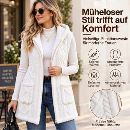 Bequeme zweiseitige, flauschige Kapuzenweste für Damen