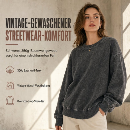 Unisex Vintage Washed Heavyweight Rundhals-Pullover Sweatshirt