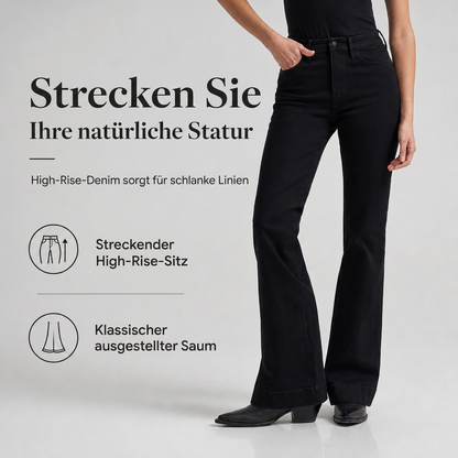 Damen High-Waist Schlaghosen aus Denim, klassische schwarze Röhrenjeans mit Five-Pocket-Design